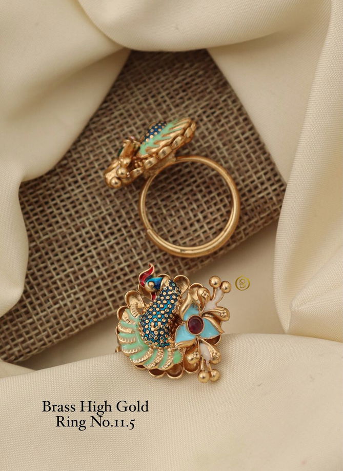 Brass High Gold Matte Ring Set 5 Wholesale Price In Surat
